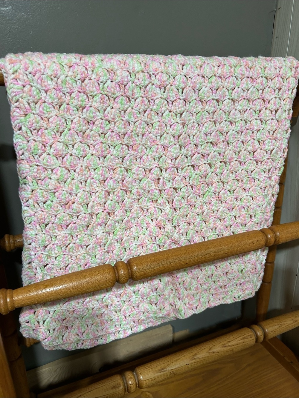 Handmade Pink & Green Baby Crochet Blanket - Kids Other